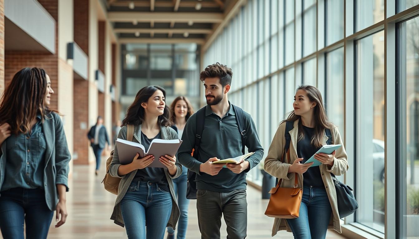 Students studying together in modern classroom