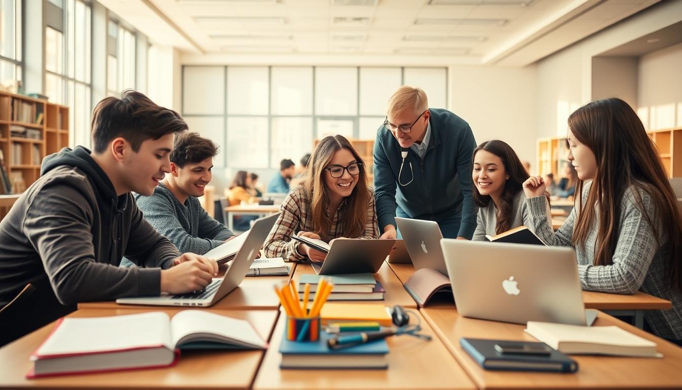 Student using a study guide to organize academic notes